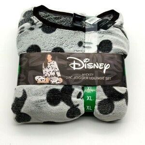 Disney Mickey Fleece 2pc Jogger Lounger Pajamas Set Sleepwear Grey NWT